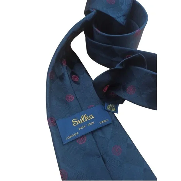 SULKA Blue Geometric Silk Tie FRANCE 58/ 3.4 EC